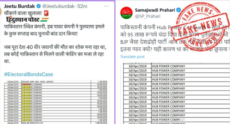 Fact Check: क्या पाकिस्तानी कंपनी ने पुलवामा हमले के बाद भाजपा को दिया था चंदा? हिंदुस्थान पोस्ट के फैक्ट चेक में यह आया सामने